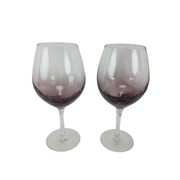 Pier 1 Purple Amethyst Crackle Red Wine Glasses Hand Blown 8 5/8"/18oz Set of 2 - Picture 5 of 7